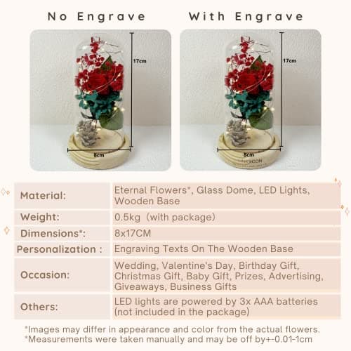Saint Valentin Rose Eternelle sous Cloche, La Belle et la Bête Rose, Dôme en Verre Rose éternelle avec lumière LED et Base, Mariage Maison Décor, Cadeau Pour Femme, Amie, Anniversaire, Fête des mères