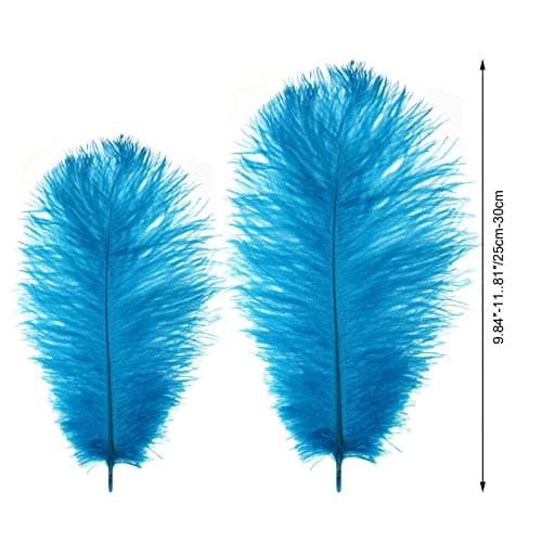 Mwoot 10pcs Naturelles Plumes d’Autruche, Ostrich Feathers Plume 25-30CM pour Les Chapeaux, Maison, Mariage fête Décoration (Bleu)