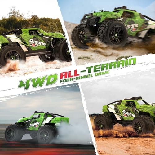 RIAARIO Voiture tout-terrain 1:18, véhicule tout-terrain électrique, 4WD, camion RC étanche 4X4 avec 2 batteries rechargeables