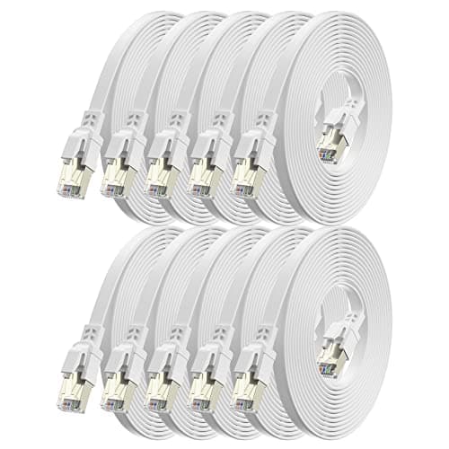 Cat8 Câble Ethernet 0,5M 10 Pièces, 40Gbps Haut Débit Plat, Blanc | Gigabit RJ45 LAN Double Blindé Câble de Raccordement pour Routeur Switch Ordinateur Modem Portable TV