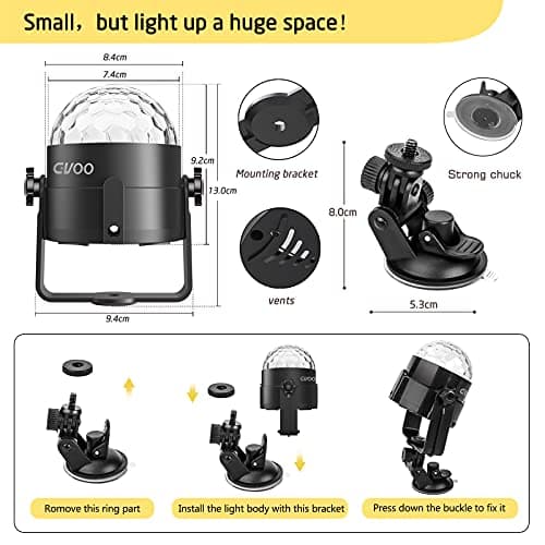Gvoo Lampe de Scène, 360° Rotative Boule Disco Jeux de Lumière 5W Ampoules LED 7 RGB à Commande Sonore Mini Projecteur Boule à Facette Eclairage pour Fête Soirée DJ Disco Bar Club Noël