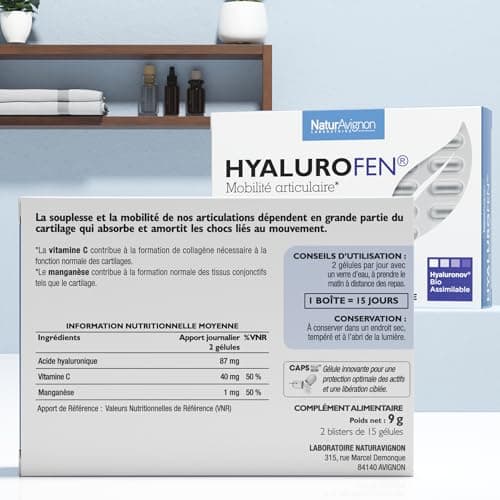 Laboratoire NaturAvignon Hyalurofen | Mobilité et flexibilité des articulations et tendons | Acide Hyaluronique | Gélules à libération ciblée | Fabriqué en France | 30 gélules (1mois)