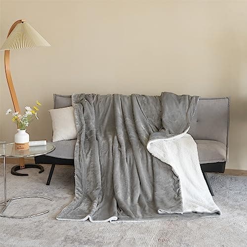 Good Nite Couverture Polaire Grise - Couverture en Sherpa - pour canapé - Chaude - pour l'hiver (Gris, 130x150cm)