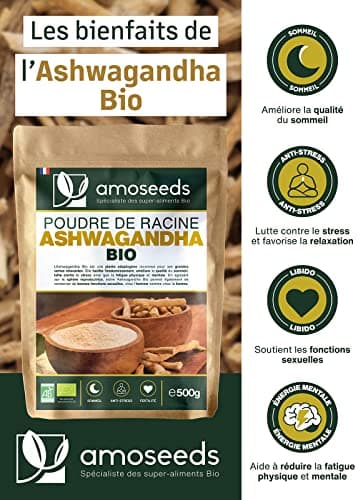 Ashwagandha en Poudre Bio 500G | Ginseng Indien | Stress, Sommeil, Adaptogène | Poudre de Racine 100% Pure d'Ashwagandha (Withania Somnifera) Biologique (Ginseng indien), Qualité Supérieure
