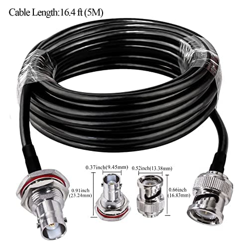 TUOLNK Câble BNC RG58 Câble de raccordement BNC mâle à BNC femelle cloison à faible perte 50 ohms CB Radio Câble coaxial 16,4 pieds (5 M) Câble d'extension d'antenne Wifi pour radio HAM