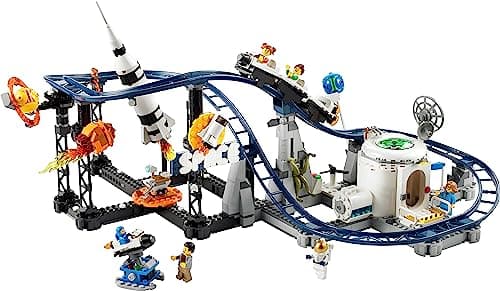 LEGO 31142 Creator Les Montagnes Russes de l’Espace, avec Tour de Chute Libre, Maquette de Manège, Jouet de Construction avec Fusée Spatiale, Planètes et Briques