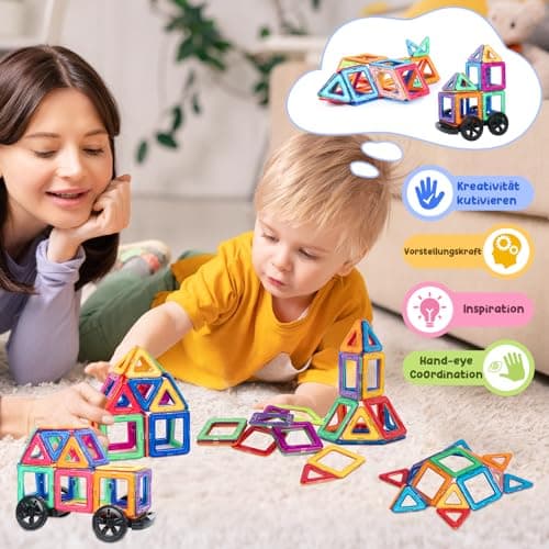 aaczly Blocs de Construction Magnétiques 122 Pièces, 3D Construction Jouets Educatif Jeux Cadeaux pour Enfants à Partir de 3 4 5 6 7 Ans