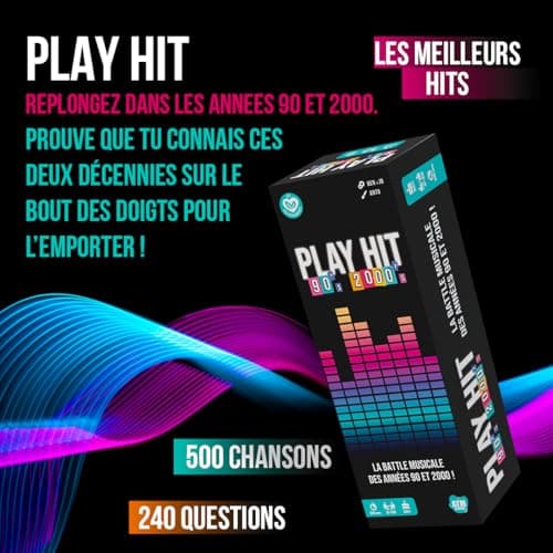 Play Hit - Jeu de Société - Quiz Musiques des Années 90 et 2000 - Parfait pour Mettre l'ambiance - Jeu de Cartes - Jeux de société Amis et Famille - 2 à 10 Joueurs