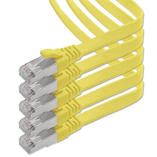 1m - jaune - 5 pièces Câble ruban LAN Ethernet Gigabit CAT.7 (RJ45) câble réseau câble brut (10Gbit/s) câble d'installation plat mince compatible avec Cat.5 - Cat.5e - Cat.6