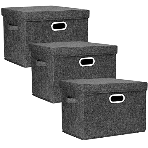 TYEERS Grande Boîte de Rangement avec Couvercle, Tissu, Pliable, Lavable, Rangement Tissu, 44x30x29 cm, Lot de 3, Noir