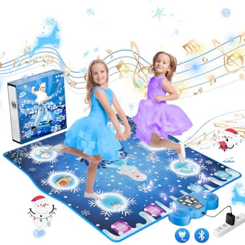 PLEGBLE Tapis de Danse pour Filles Enfants de 3 4 5 6 7 8 9 10 11 12 Ans, Tapis de Danse Musical, Cadeau d'anniversaire de Noël, Connexion Type-C pour Alimentation Stable, Musique Bluetooth, 6 Modes