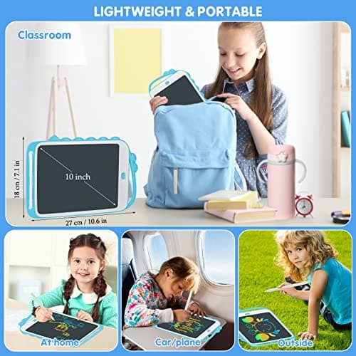 YOUANG 10 Pouces Tablette D'écriture LCD de Dessin Colorée pour 2 3 4 5 6 7 Ans, Effaçables et Réutilisables, Dinosaure Jouet Cadeaux d'anniversaire de Noël pour Enfants (Bleu)