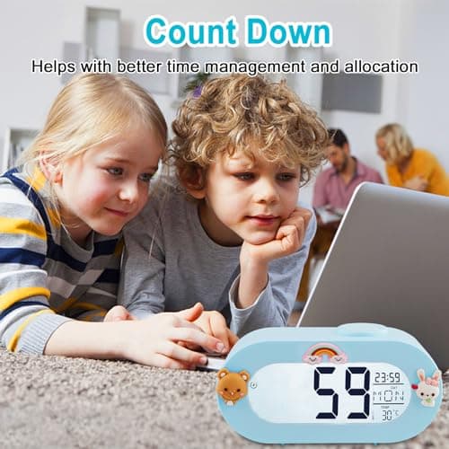 Ayybboo Réveil Numérique Enfants,Réveil Enfants avec Fonction Snooze 8 Sonneries 12/24 Heures,Réveil Enfants Filles Facile à Utiliser pour Chambre d'enfant,Chambre à Coucher,Salon (Bleu)