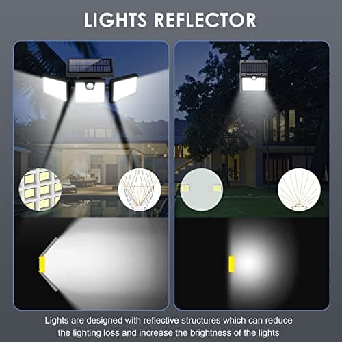 Lampes Solaires Extérieur à Détecteur de Mouvement, 3500LM 341LED Lumières Solaires avec 3 Têtes Réglables, 270° éclairage Grand Angle IP65 Projecteur Solaire éclairage Mural d'extérieur - 2 Pack