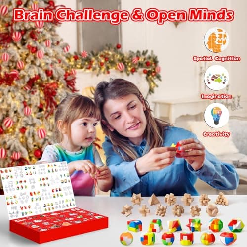 Calendrier de l'Avent 2024 Casse-Tête - 24 jours de Noël avec Casse-Têtes en Plastiques et en Bois, Puzzles 3D, Tests de QI et Jeux de Démêlage pour Enfants, Filles, Garçons, Adolescents et Homme