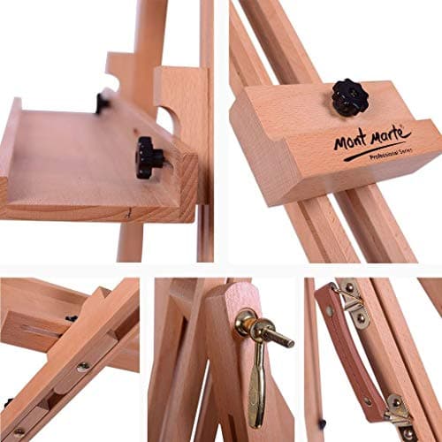 Mont Marte Chevalet trépied pliable et réglable en bois en hêtre, pour la peinture, supporte des toiles jusqu'à 120 cm (47") de haut