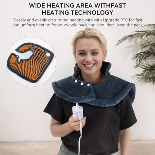 Olycism Coussin Chauffant Électrique pour le dos les épaules et le cou avec arrêt Automatique Coussin Chauffant 50x56cm 10 niveaux de Température 9 réglages Minuterie Lavable en Machine jusqu'à 40°C