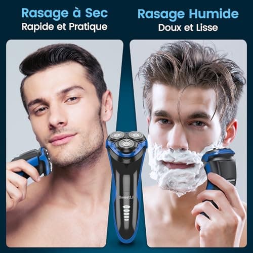 SweetLF Rasoir Electriques Hommes, Rasoir 2 en 1 2024, Tête Flottante 4D, Autonomie de 120 Mins, Longue Durée de Vie, Étanchéité IPX7, Utilisable à Sec et Sous L'eau, Écran LED (Bleu Foncé)