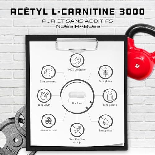 Acetyl L-Carnitine 3000 avec 250 gélules - 3000 mg par portion quotidienne - Premium : L-Carnitine sous forme d'acétyle - hautement dosée - Vegan