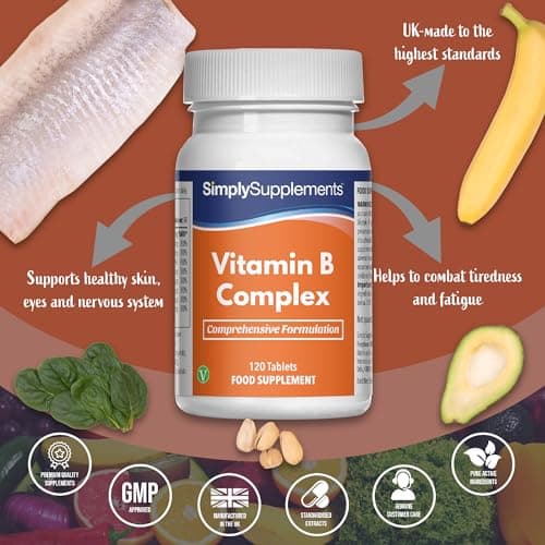 Vitamines B Complexe | Toutes les vitamines du groupe B | 120 Comprimés = 2 Mois de Bienfaits | Adapté aux Végans & aux Végétaliens | Simply Supplements