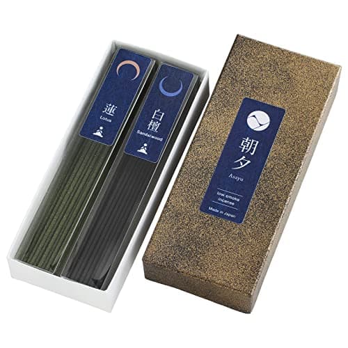 Asayu Japan Set de Bâtons d'Encens à Faible Fumée au Parfum de Lotus et Bois de Santal (40g), Fabriqués au Japon, Idéal pour Le Yoga et Méditation