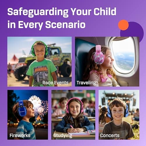 Vanderfields Casque Anti Bruit Enfant - Réglable Pliable et Confortable Casque Protection Auditive 27dB SNR pour Kids, Garcon et Fille Âge 3-16 Years, TDAH, Bruit de l'aéroport, Feux d’Artifice