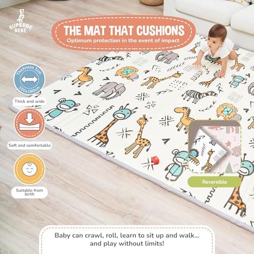 Tapis de Jeu pour Enfant Bebe 150x180x1cm Tapis de Sol XXL en Mousse Epais Pliable Reversible - Tapis d'éveil pour Bébé - Tapis de Motricité Favorisant Le Développement Sensoriel Cadeau bébé