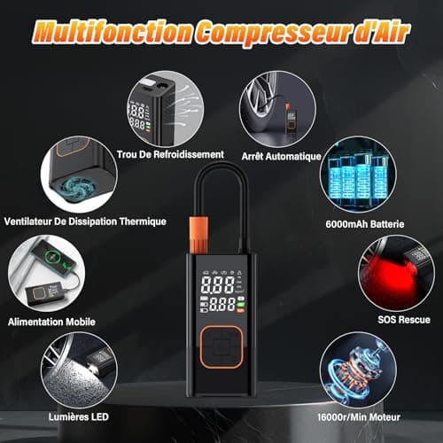 BOOTEEK Compresseur à Air Portatif,Gonfleur Pneus Voiture Sans Fil avec Jauge,150PSI Compresseur Voiture Portable,Accessoire Voiture pour Hommes,Gonfleur Electrique pour Voiture Vélo Moto Balle