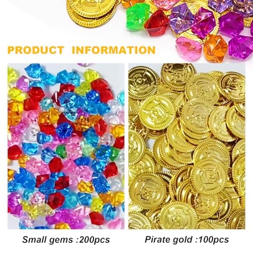 100 Pièces D'or pour Enfants, 200 Pièces Pirate Gemmes, Trésor de Pirate, Pierres Precieuses pour Enfants, Décoration de Pirate Fete, pour Anniversaire D'enfant au Trésor de Pirate et Fêtes de Pirates