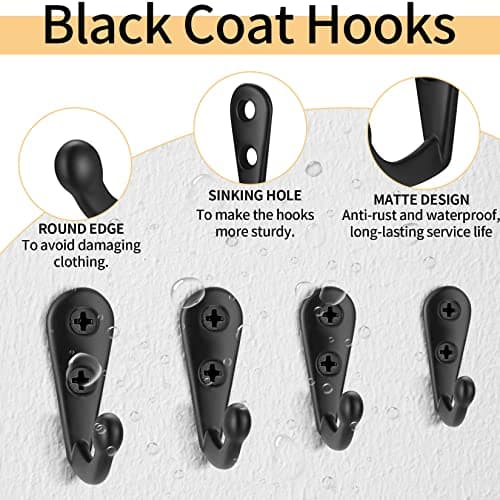 30 Pièces Crochet de Manteau Métal Crochets de Patères Manteau de Porte, Rétro Crochet Mural Crochet Patere avec Vis Pour Cuisine Salon Chambre, Derrière la Porte (Noir)