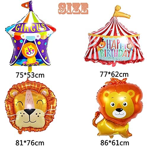 HGSHUO Ballon en Aluminium Cirque Anniversaire Décoration Animaux Ballons Foil Décoration de Fête Carnaval Baby Shower Enfants 8 Pièces