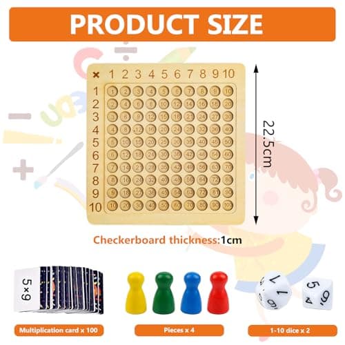 Jeux de Plateau Table de Multiplication en Bois, Tableau de Multiplication Jeu de Société de Multiplication Montessori, pour Les Enfants Jouets éducatifs Cadeau