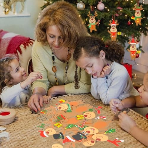Kit Bricolage Noel Enfant, 12 Pièces Renne Suspendue de Noël, Activites Manuelles Enfants Noel, Autocollants en Mousse Pendentif Créatif DIY pour Décoration Arbres de Noël, Fenêtres