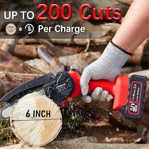 CEEPUY Mini Tronçonneuse à Batterie 8000mAh 6 Pouces 880W, 2 Batteries 4.0 mAh 2 guide chaîne, Petite Tronconneuse Thermique Coupe Branche Electrique Scie Electrique Tronçonneuse Sans Fil Pour Jardin