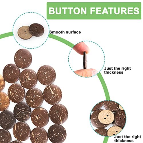 ZDNT 100 Pcs Boutons en Bois,Boutons de Noix de Coco Naturelle,Boutons en Bois de Noix de Coco,Boutons Ronds Marron,Ronds Boutons 2 Trous pour Fournitures d'Artisanat de Couture Bricolage,5 Tailles