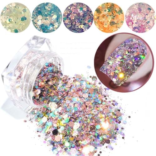 UEAVOID Visage et Corps Fluorescentes, Sequin Glitter Gel, 12 Couleurs Lumineuses, Maquillage, Colle à Paillettes Festival, Chunky Glitter Gel Corps Cheveux, Halloween et Carnaval (6 Couleurs)