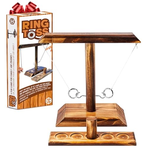 Ring Toss® Game | Jeu d'Adresse en Bois | Qualité Premium | Lancer d'Anneaux Suspendus | Qui sera le/la Plus Rapide ? | Intérieur & Extérieur | Enfants & Adultes | 100% Bois | 100% Fun | SparkL®
