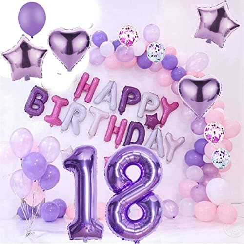 Ballons 18e anniversaire décoration fille ballon violet 18 ans décoration d'anniversaire fille Happy Birthday 18 anniversaire décoration fille ballon