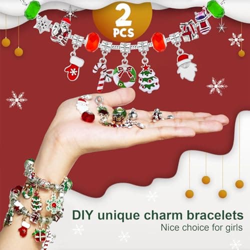 Calendrier de l'avent Bijoux,2024 Calendrier de l'Avent Enfant Fille Noël Kit de Bijoux Bracelet DIY avec 24 Noël Ornements Compte à Rebours de Noël Cadeaux de Noël pour Fille