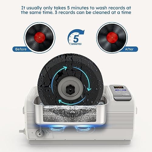 LifeBasis 6L Nettoyeur Ultrasons pour Vinyles 300W Ultrasonic Record Cleaner avec 0-15 Min Minuterie Réglable et Chauffage pour Disque Vinyle Circuits Imprimés Équipement de Laboratoire