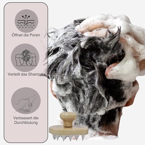 Soinapro Brosse de massage du cuir chevelu, en bambou, avec effet anti-pelliculaire, brosse à shampoing pour la douche, brosse de lavage des cheveux pour une croissance saine des cheveux, massage du