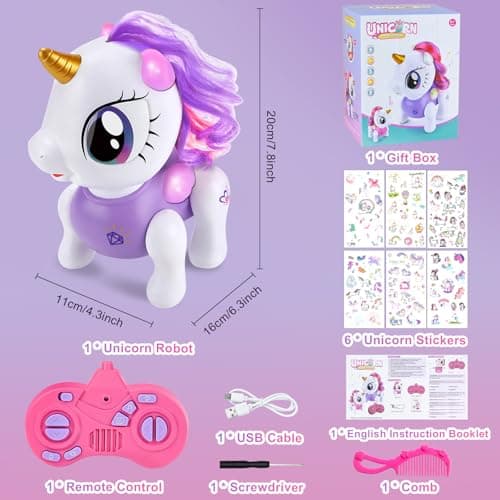 Ulikey Licorne Robot Enfant Jouet, Robot Licorne Interactif, Licorne Télécommandée avec LED, Musique, Danse et Marche, Licorne Jouet Fille Cadeau de Anniversaire Noël, Enregistrable, Programmable