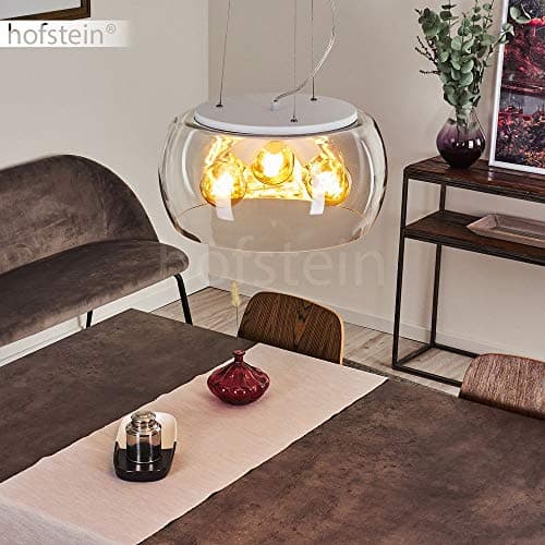 Suspension Ahanga en métal noir et verre fumé, lampe pendante rétro-design idéale dans un salon contemporain, Ø 25 cm, hauteur max. 250 cm, pour 1 ampoule E27, ampoule(s) non incluse(s)