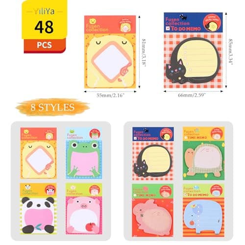 48 Blocs Feuilles Notes Autocollantes Animaux,960 Feuilles Petits Animaux Notes Autocollantes Feuilles Notes Autocollantes Adhésives Mignonnes pour Etudes Maison Bureau Cadeaux pour Enfants