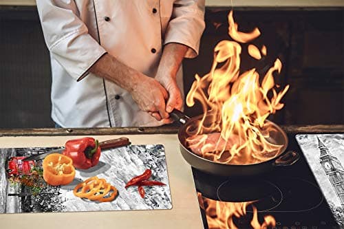 Couvre-cuisinière à induction – Planche de cuisine en verre trempé – Couvre-plaques de cuisson – UNE PIÈCE (60x52 cm) ou DEUX PIÈCES (30x52 cm chacune); D13 Série D'art: Big Ben rouge