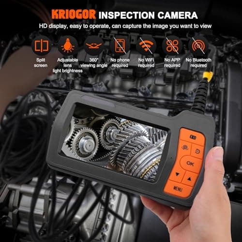 Kriogor 15m Caméra Endoscopique Triple Objectif, Endoscope d'Inspection Serpent 8 mm LCD 5 Pouces avec 10 LED Réglables, Caméra Etanche IP67, 1080P Endoscope Industriel pour Automobile, Câble