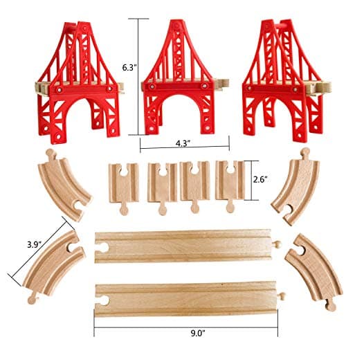 Pont de Train en Bois, Pont Rail, Accessoires de Train, Rails Train compatibles avec Toutes Les Grandes Marques(3 Ponts de Suspension)