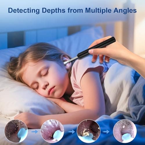 Otoscope Oreille, Nettoyeur Oreilles Adulte les avec Lentille 3.5mm et 6 LED, Miroir Auriculaire 360° Grand Angle Ear Cleaner pour iOS, Android et iPad