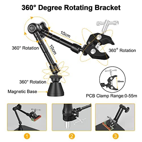 Mains secourables, troisième main à souder, support de carte de circuit imprimé avec lampe loupe 3X LED, support de pistolet à air chaud, bras métalliques flexibles et base robuste