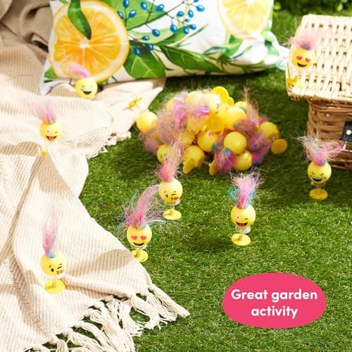 THE TWIDDLERS - 36 Jouets Pop Up pour Enfants, 6cm - Visage Souriant pour fête d'anniversaire avec Cheveux Multicolores, Coffret de Jouets sauteurs et de Remplissage de Sacs à Surprises